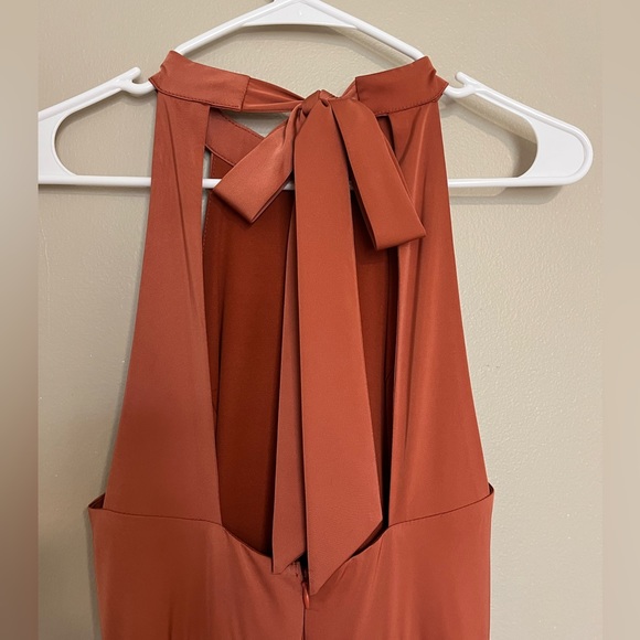 Lulus Elegant Entrance Terracotta Satin Tie-Back Maxi Dress - Picture 9 of 12